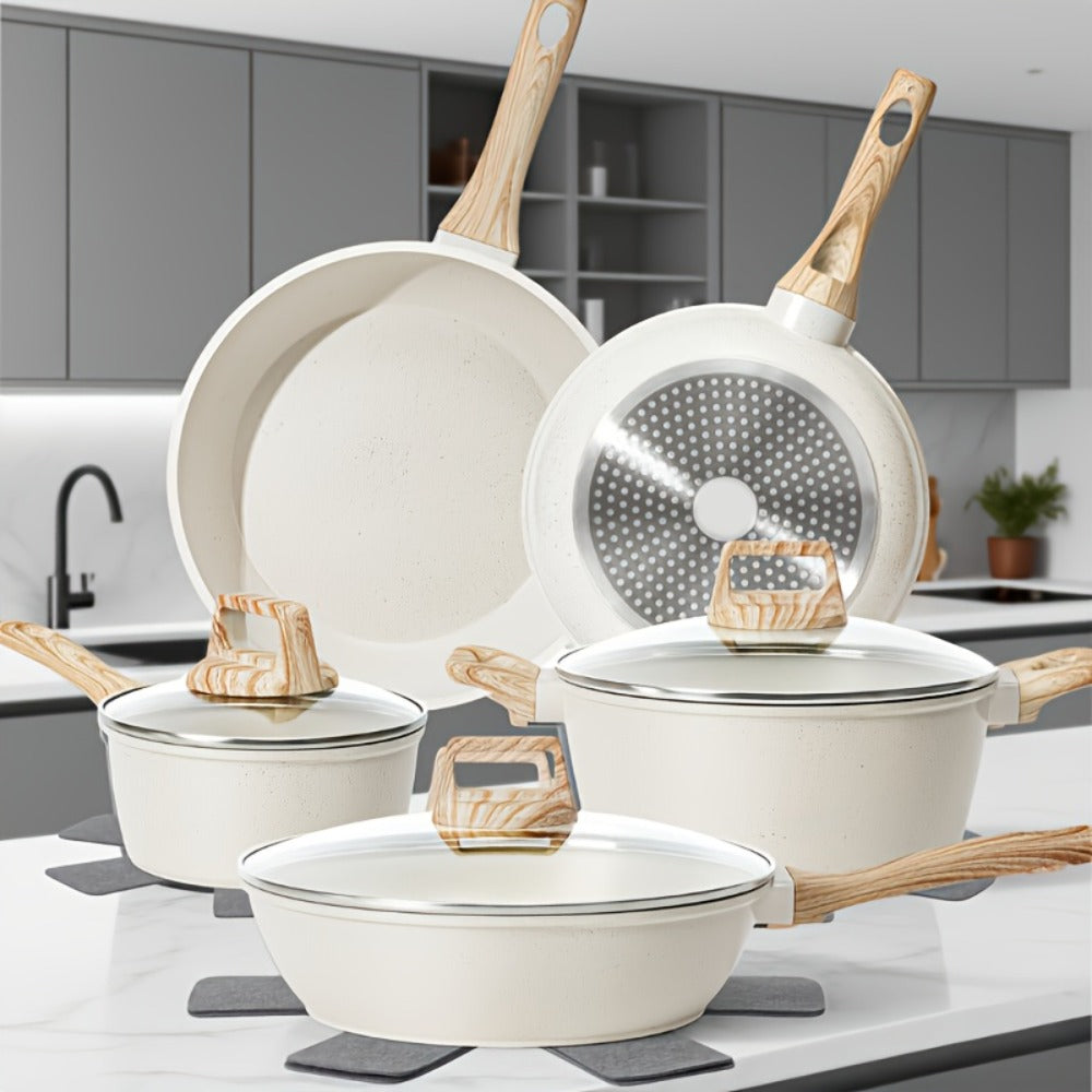 Pots and Pans Set 12-Piece Non-Stick Kitchen Cookware – Complete Cooking Set with Frying Pan | Durable Even-Heating Non-Stick Coating | Available in Black & White | Home Kitchen Es - product image 4