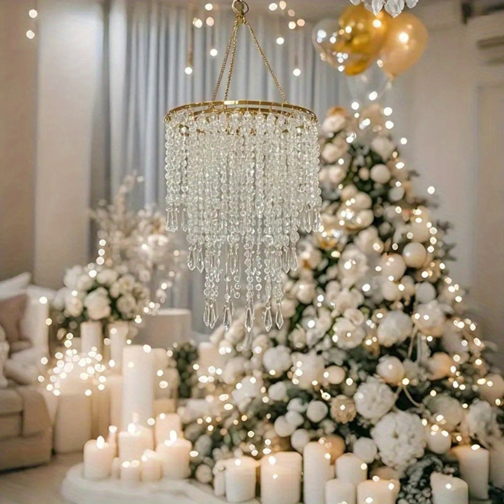 Crystal Beaded Chandelier Lampshade Acrylic Sparkling Droplets Elegant Ceiling Light Fixture Cover for Wedding Party Home Decor Multiple Sizes Branch Style Beadwork Pendant Shade - product image 8