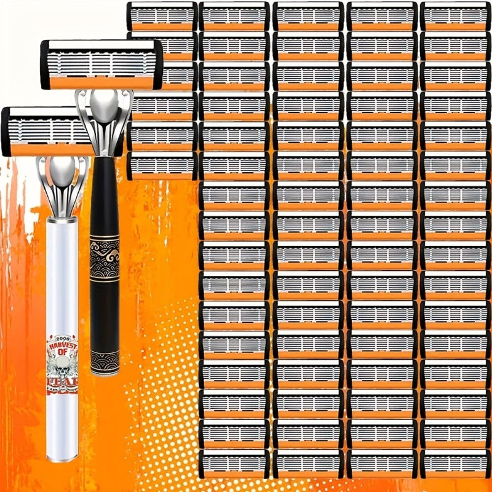 Men's Safety Razor Set 72 Blades 2 Non-Slip Handles Progressive Classic Style Painless Shaving Kit – Close Shave Replacement Blade Razor for Daily Face Neck Grooming, Birthday Fath - product image 2