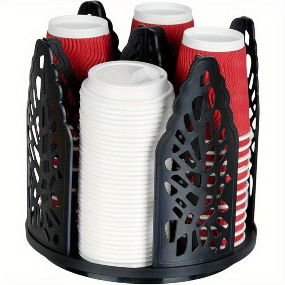 Rotating Paper Cup Holder with 4 Compartments - Disposable Coffee Cup Dispenser Organizer Detachable Lid Storage Box for Countertop Kitchen Coffee Station Bathroom | White Black - product image 5