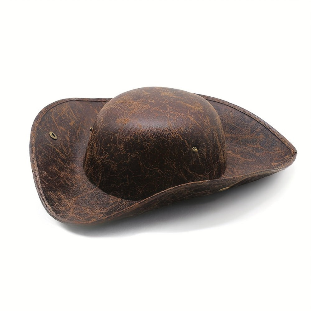 Pirate Tricorn Hat Faux Leather Wide Brim | Vintage Distressed Pirate Hat for Men Women, Halloween Costume, Cosplay, Renaissance Fair & Themed Party Accessory, Black & Brown