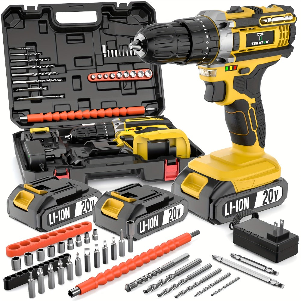 20V Cordless Drill Set Impact Power Drill 3/8 Inch Keyless Chuck 18+3 Clutch 45Nm Max Torque 2-Speed Work Light 2.0Ah Battery Fast Charger 136 148 PCS Kit - product image 2