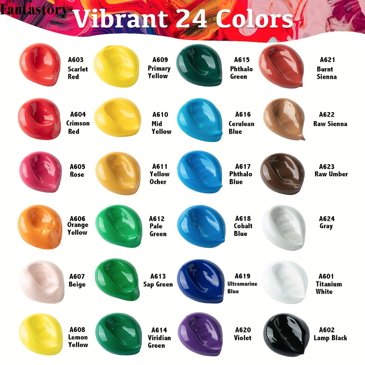 Fantastory 24 Colors Professional Acrylic Paint Set, 2oz/60ml Large Volume Rich Pigment Artist Paints with 12 Brushes, Thick & Vibrant Acrylic Paint for - product image 3