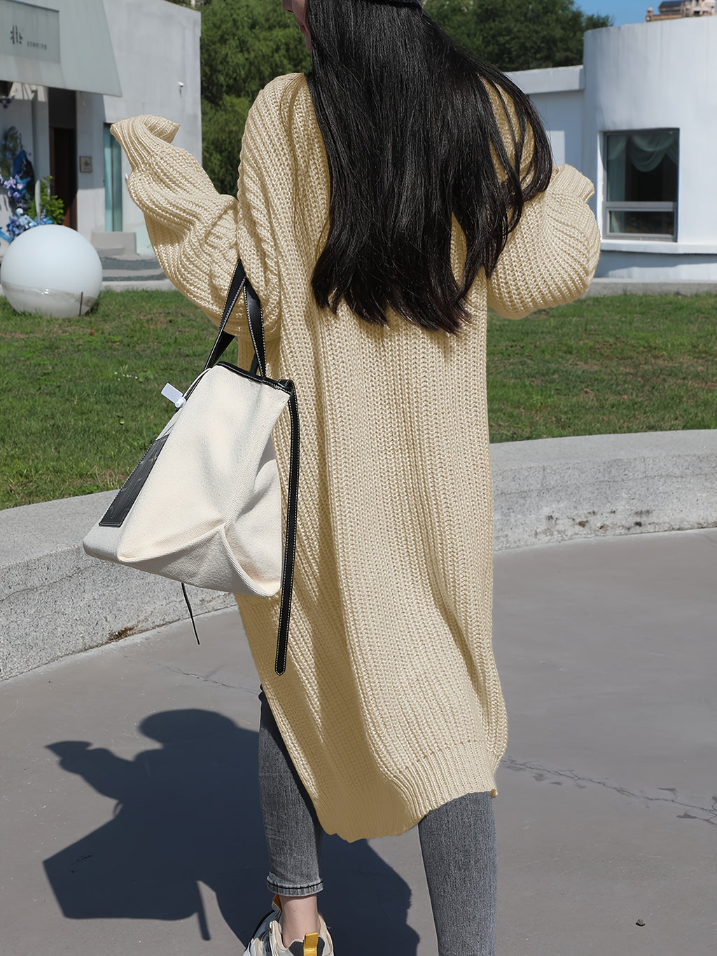 Plus Size, Solid Color Plus-Size Women's Long Pocket Cardigan Loose Over-the-Knee Sweater Coat Fashion Versatile Outerwear - product image 26