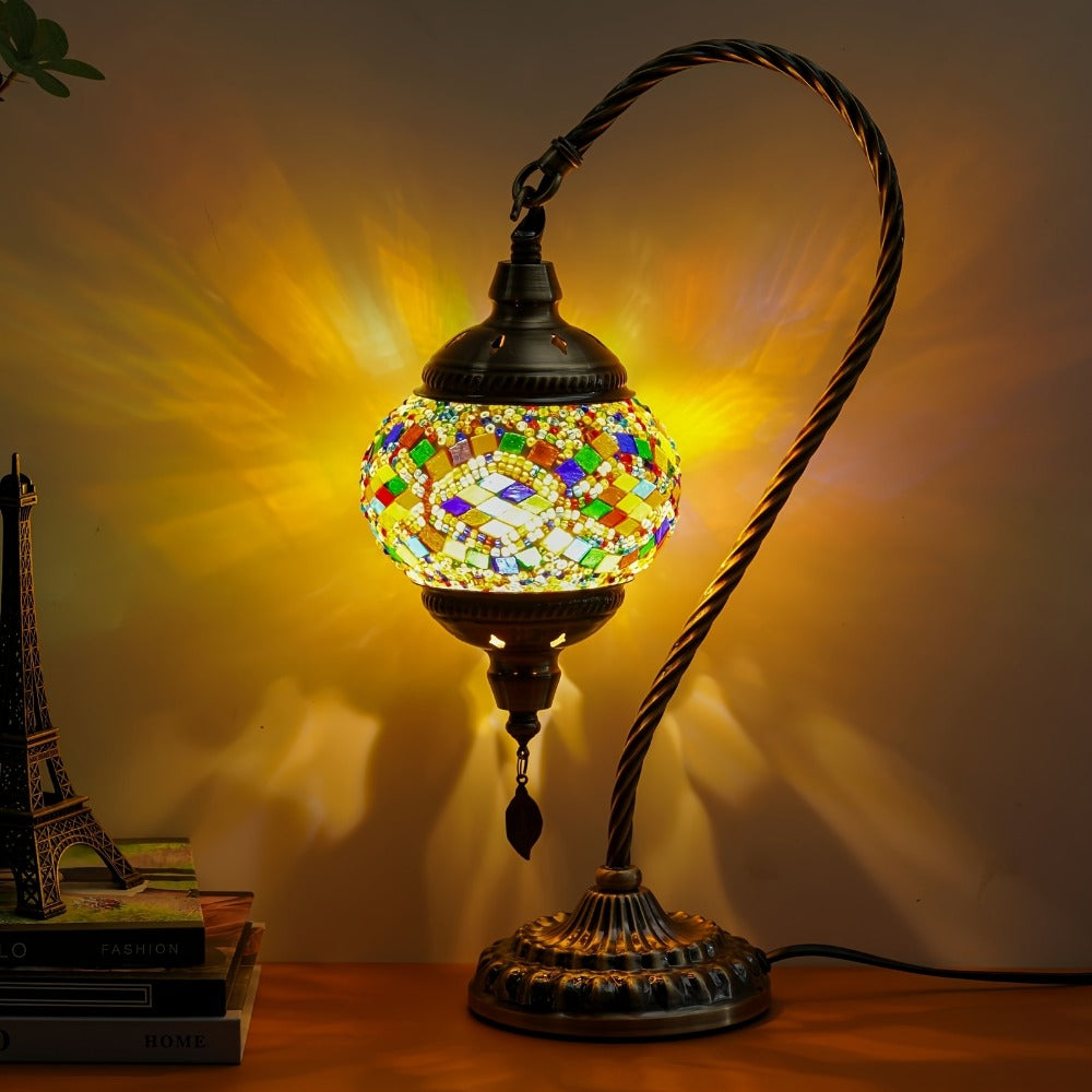 Mosaic Table Lamp Turkish Moroccan Style Handmade Swan Neck Glass Bedside Lamp 3 Color Modes LED Bulb Included Metal Base for Bedroom Living Room - product image 5