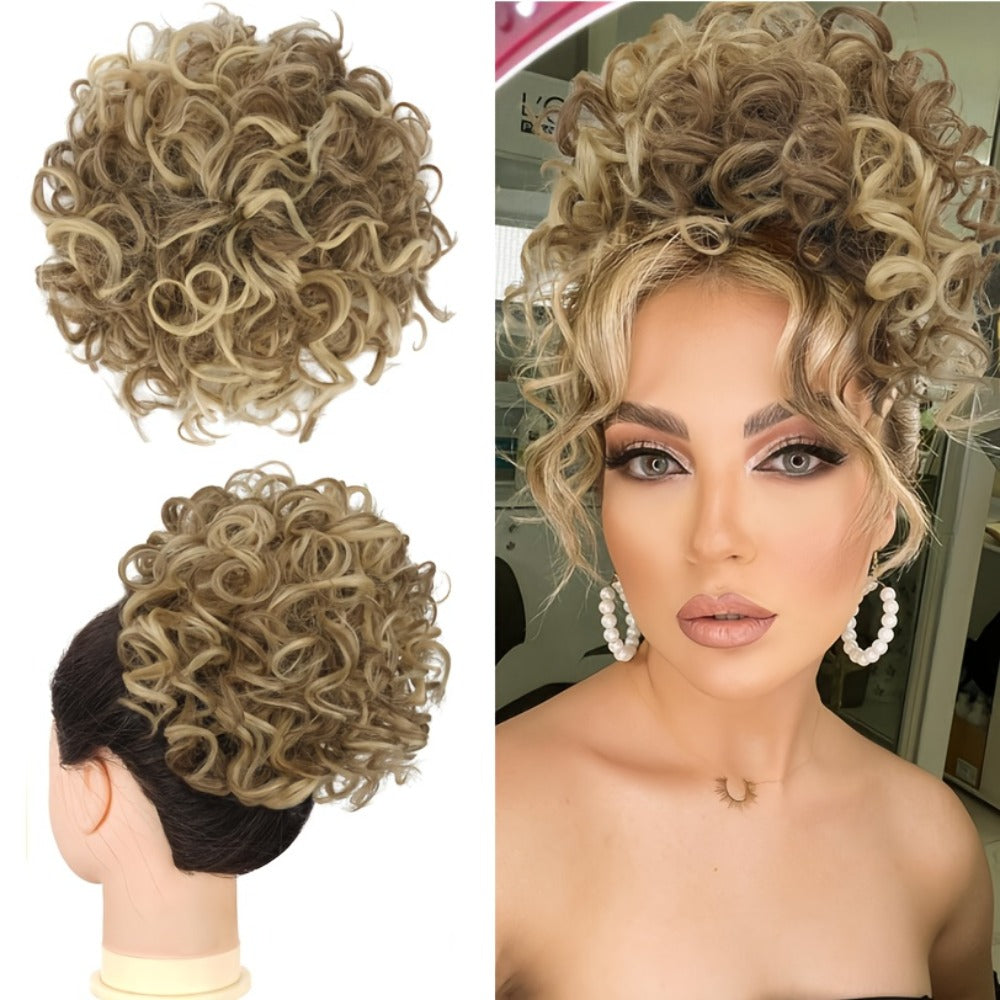 Drawstring Messy Bun Hair Extension 80g Curly Ponytail Voluminous Loose Bun Hairpiece for Women Thinning Hair Natural Look Black Brown Burgundy Ombre 10 Inch - product image