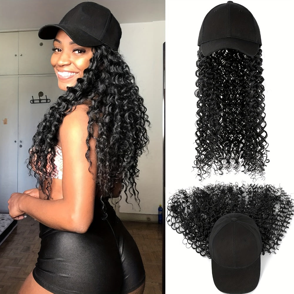 Afro Kinky Curly Baseball Cap Wig for Women 18 Inch Hat and Wig Combo Adjustable Elastic Net Long Synthetic Curly Hair Multi-Color Casual Daily Outdoor Wear - product image 7