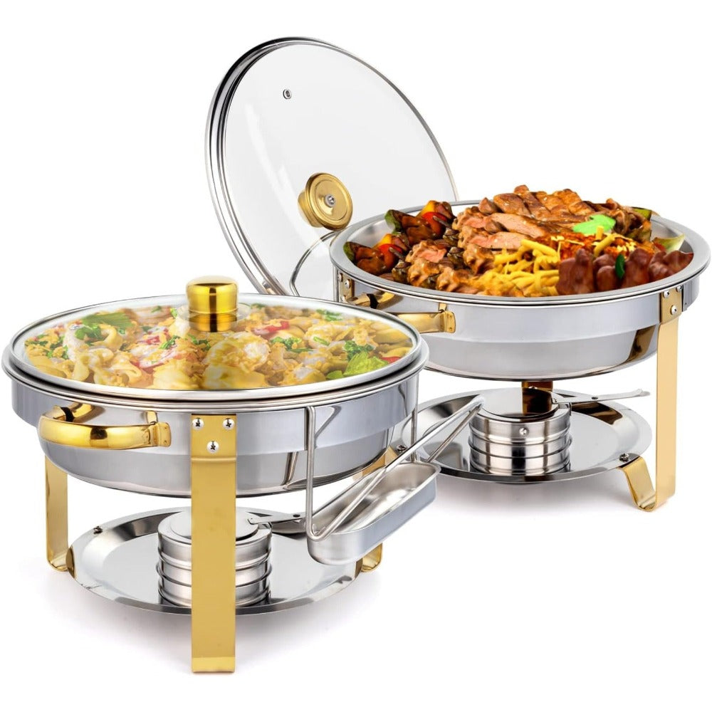 Stainless Steel Chafing Dish Set Buffet Warmer with Food Trays Water Trays Fuel Holders Mirror Finish Gold Handles Commercial Catering Buffet Server - product image 2