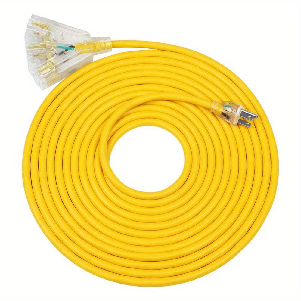 Extension Cord 25FT Heavy Duty Outdoor Indoor 14/3 SJTW Yellow 3-Outlet Tri-Tap Splitter with LED Lighted Plug 15A 1875W Grounded Power Cord for Workshop Garage Job Site Constructi - product image 3