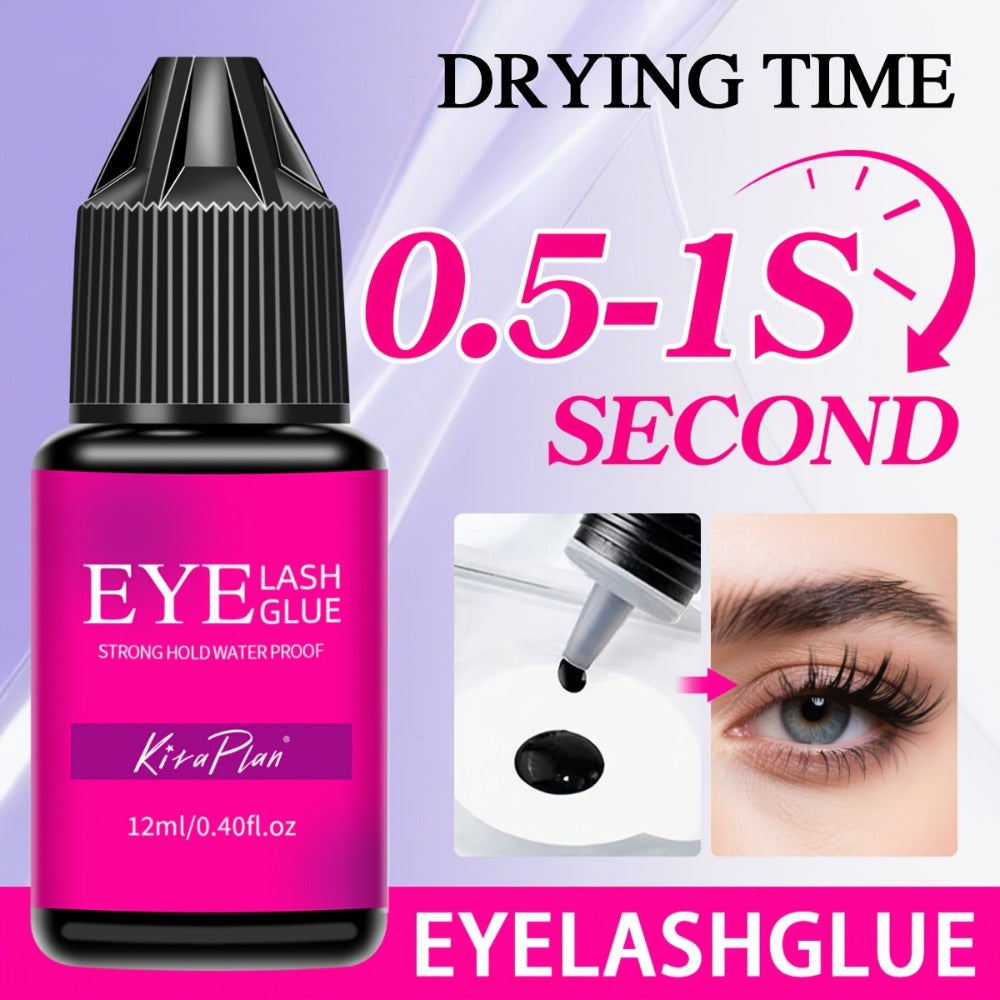2-Pack Strong Hold Lash Extension Glue — Ultra Fast Dry 0.5–1s, 6–7 Week Retention, Black Eyelash Adhesive for Beginners & DIY Cluster Home Use, 12ml Each - product image