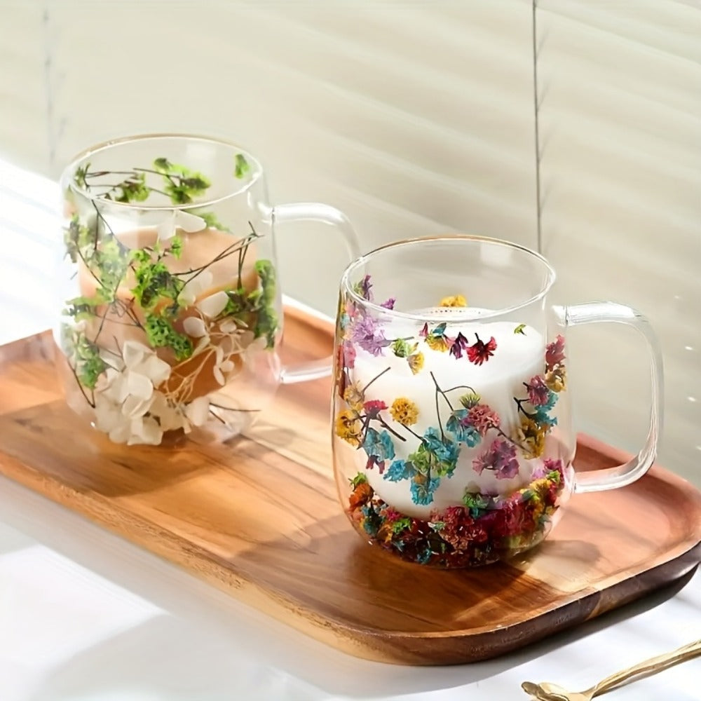 Double Wall Glass Coffee Cups with Handle Set of 4 – Borosilicate Thermal Mugs for Latte Cappuccino Tea | Dried Flower & Petal Design Transparent Drinkware for Office Home Gifts - product image 9