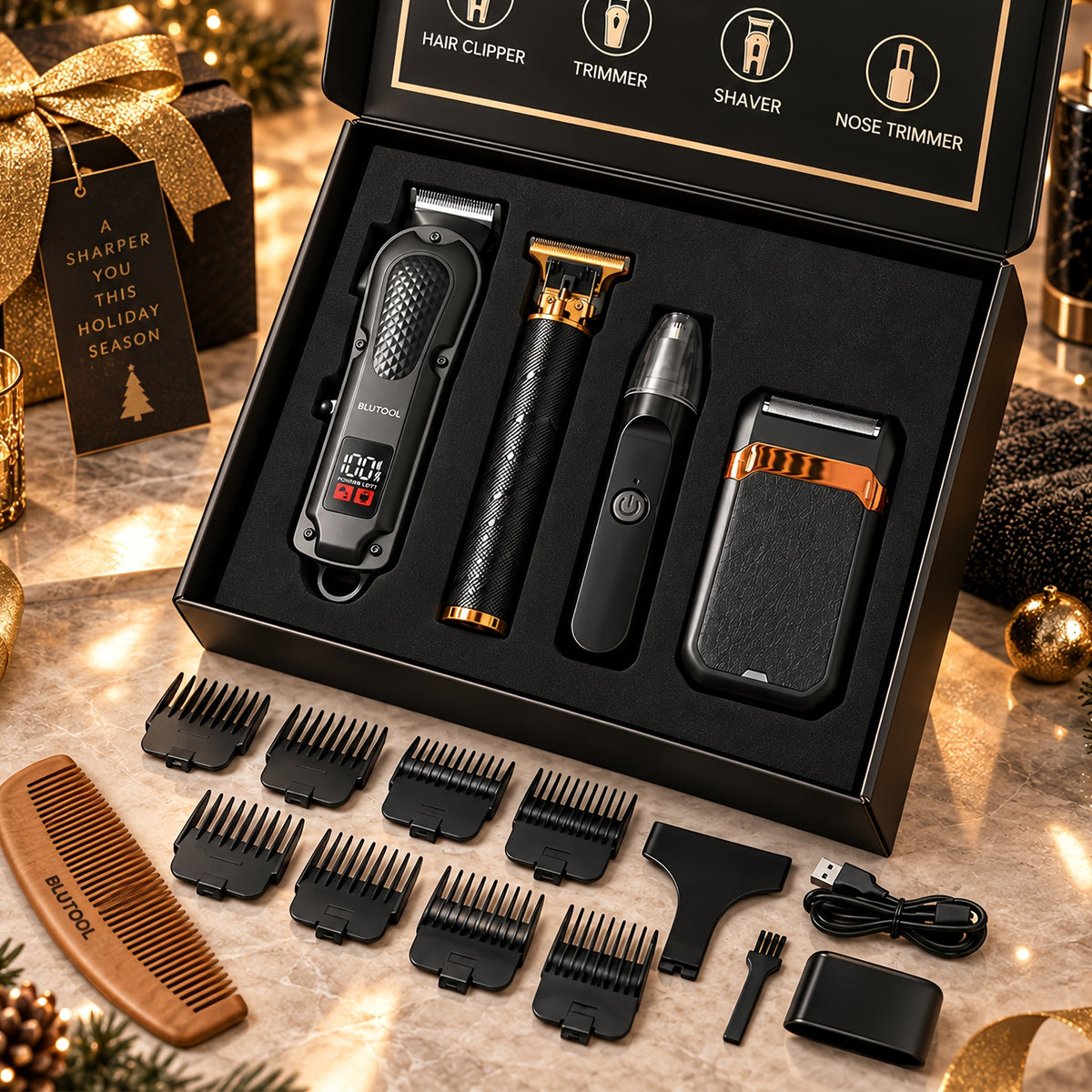 Men' Wireless Electric Hair Clipper & Trimmer - USB Rechargeable Professional Grooming Kit with LCD Display Suitable for Beard, Face, Body Hair Care, USB- for Home, Travel, Car Use