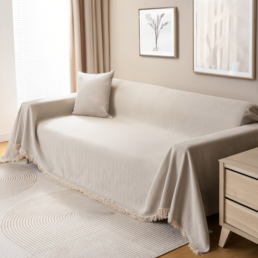 Couch Cover Throw Chenille Fringe Extra Large - Pet Friendly Scratch Proof Non-Slip Washable Polyester Sofa Protector | 3 Seat 71x102in 4 Seat 71x134in | Beige Gray Brown | Living  - product image 4