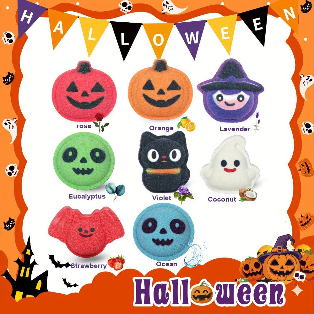 Halloween Bath Bombs Gift Set 5 Pcs Individually Wrapped - Pumpkin Bat Skull Black Cat Shapes Essential Oil Fizzy Bath Salts, Spooky Spa Gift for Women Men Kids, Halloween Party Fa - product image 8