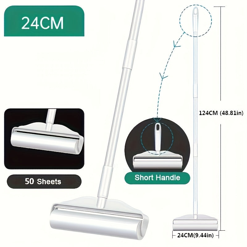 Reusable Sticky Roller for Sofa, Carpet, Clothes, Floor & Furniture, Tear-Off Design, White – Lint Roller with 49-Inch Extendable Handle for Pet Hair Removal