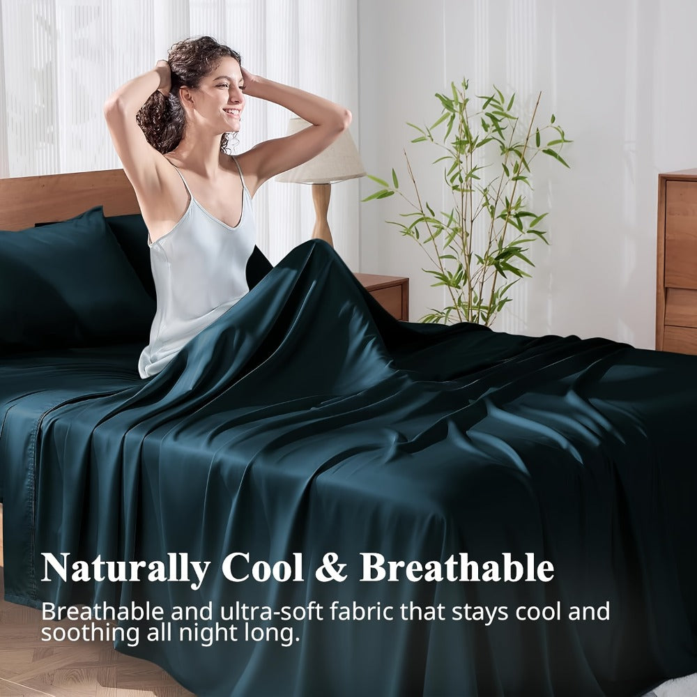 Bamboo Cooling Bed Sheet Set 4pcs Extra Deep Pocket Breathable Fitted Sheet Flat Sheet Pillowcases for Hot Sleepers Twin Full Queen King - product image 4