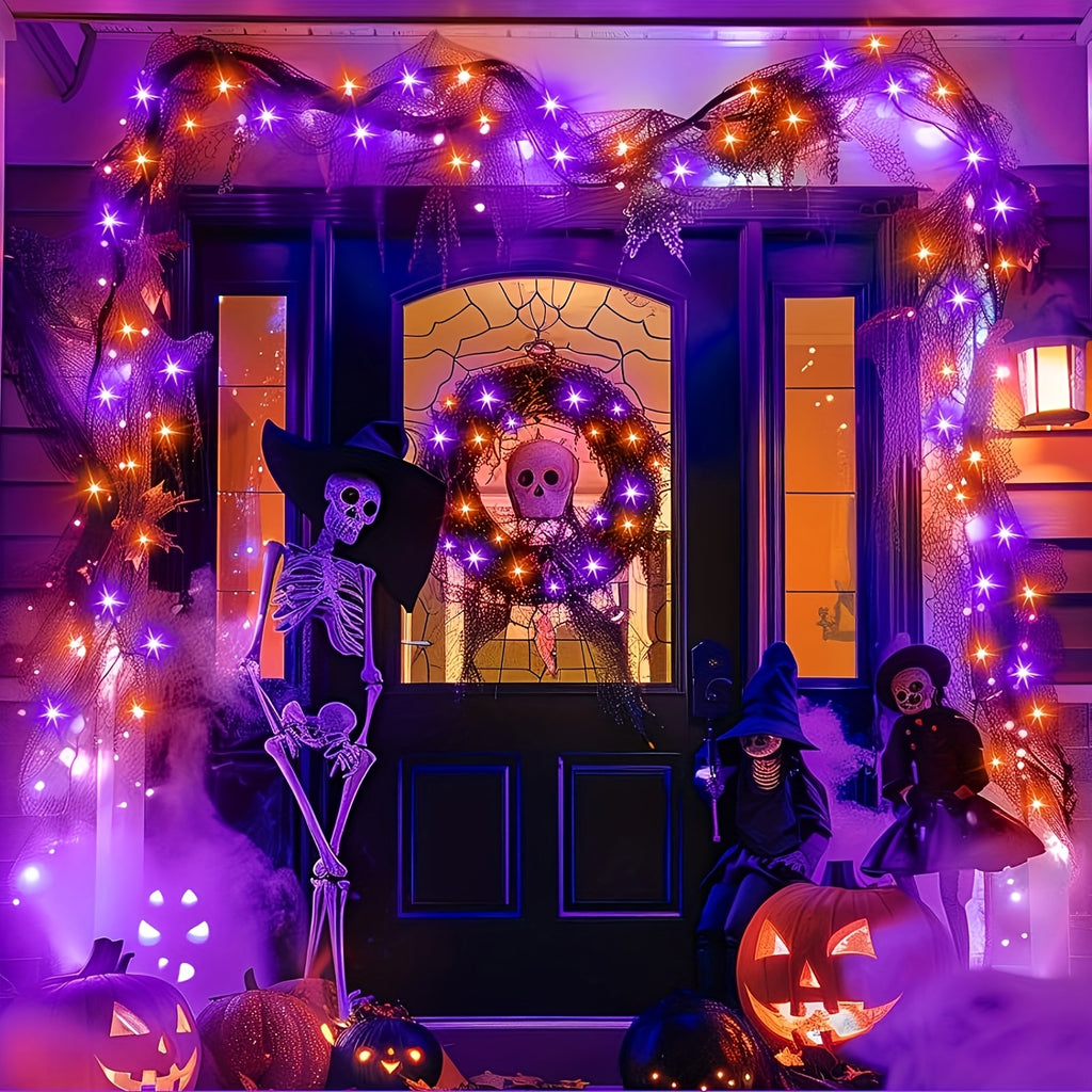1 Pack of Solar Halloween String Lights, Spooky Vibe 39FT-100LED Fairy Lights in Orange and Purple for a Creepy Atmosphere, IP65 Outdoor Splash-Proof - product image 5