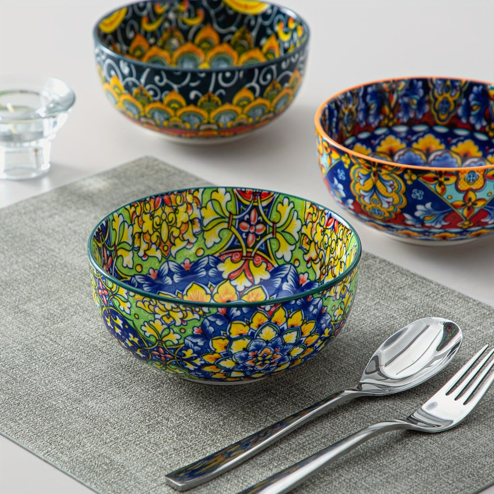 Cereal Bowl Set of 6 Bohemian Style 26oz – Colorful Ceramic Bowls for Cereal Soup Oatmeal Salad Ice Cream Pasta Microwave Dishwasher Safe Boho Kitchen Decor Gift for Home - product image 4