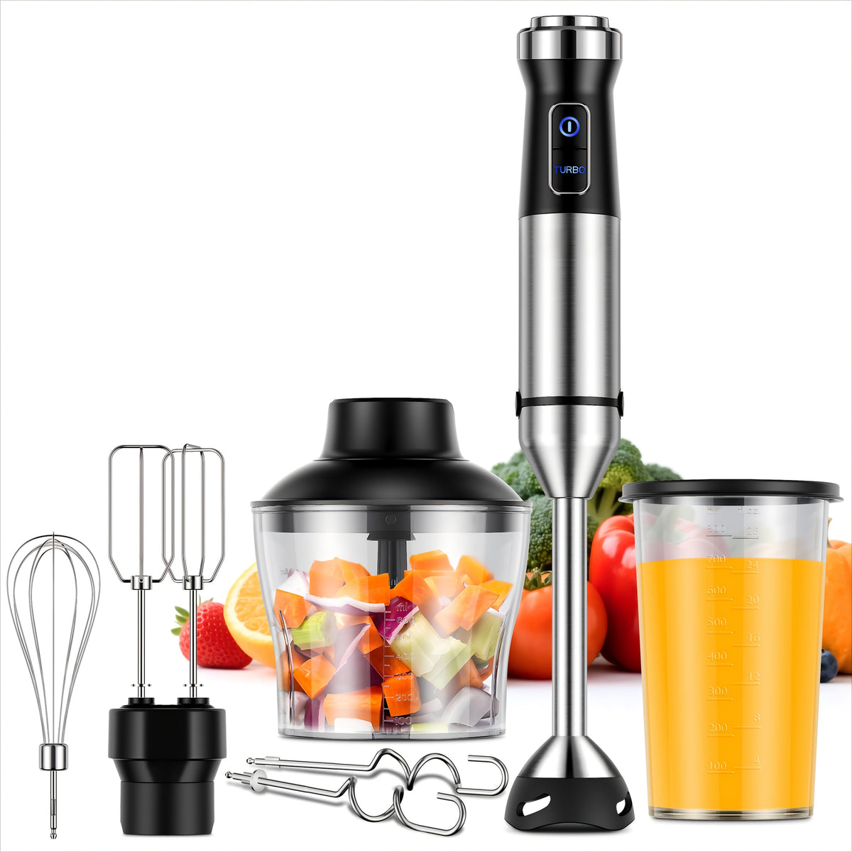 Immersion Blender Handheld 6-in-1 & 7-in-1 1000W 20-Speed Turbo – Titanium Blades BPA-Free with Dough Hooks Egg Beater Whisk Beaker & Chopper | Scratch-Resistant Hand Blender Kitch - product image 12