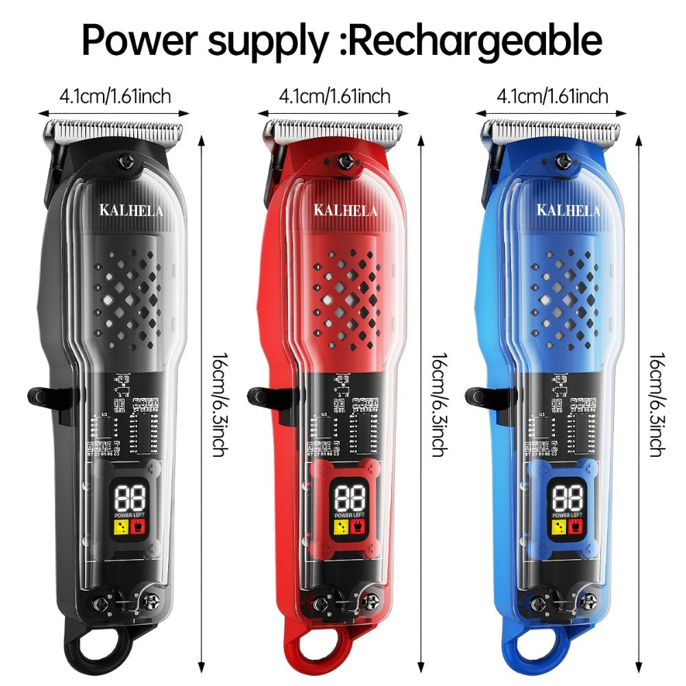 Retro Transparent Hair Clippers for Men – Electric Trimmer with LCD Display, USB Rechargeable Beard Clipper for Pompadour Fade Styles, Cordless Home Barber Tool, Red Black Blue - product image 6