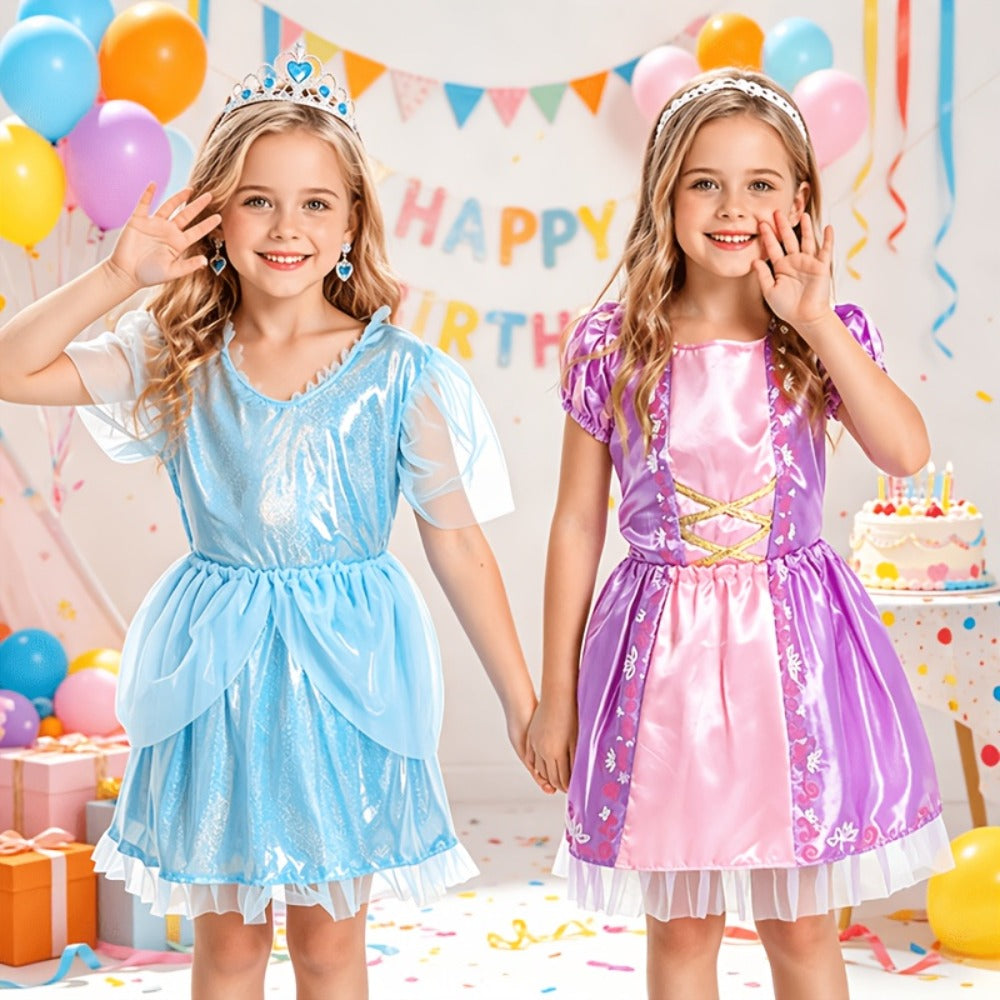 5 Role Play Outfits with Crowns, Earrings & Storage Box, Toddler Princess Costumes for Girls Ages 3-6, Birthday Gift | Girls Princess Dress Up Costume Set 14pcs