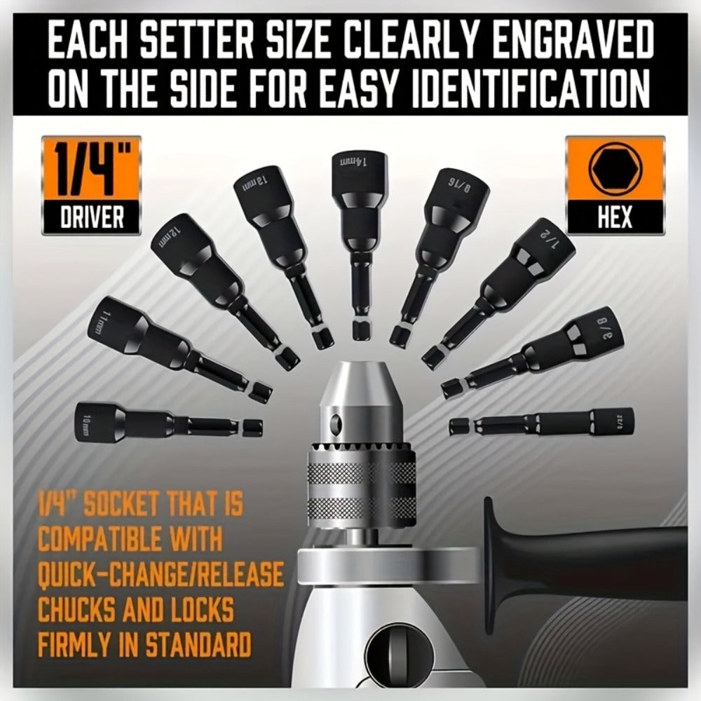 Magnetic Nut Driver Set 47pcs - Magnetic Screwdriver Bits & Socket Set, SAE 1/4"-9/16" & Metric 6-14mm, 1/4" Hex Shank, Strong Magnetism, for Drill & Impact Driver, Home & Professi - product image 2