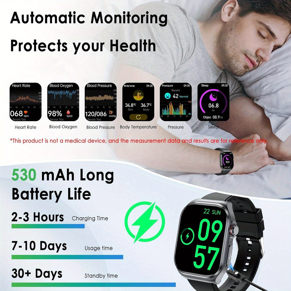 Smartwatch 2.04" Display – Bluetooth 5.3 Calling – 530mAh Battery – NFC – Multi-Sport Modes – Voice Assistant – Menstrual & Weather Forecast – SOS – Magnetic - product image 2