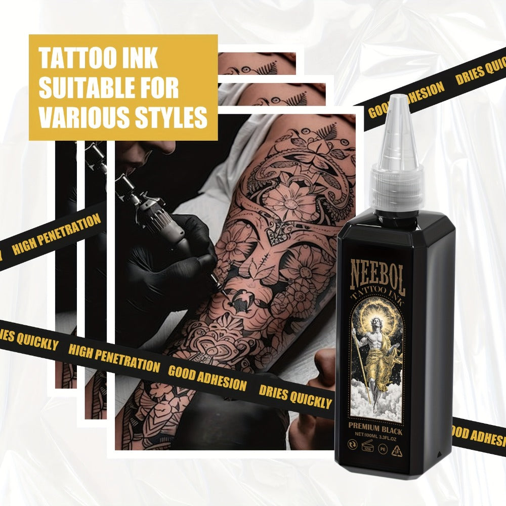 Black Tattoo Ink 3.38oz 100ml - Neebol Premium Super Dark Formula for Outlining Shading Blending, Long-Lasting Fade-Resistant Body Art Ink for Professional Tattoo Artists & Beginne - product image 8