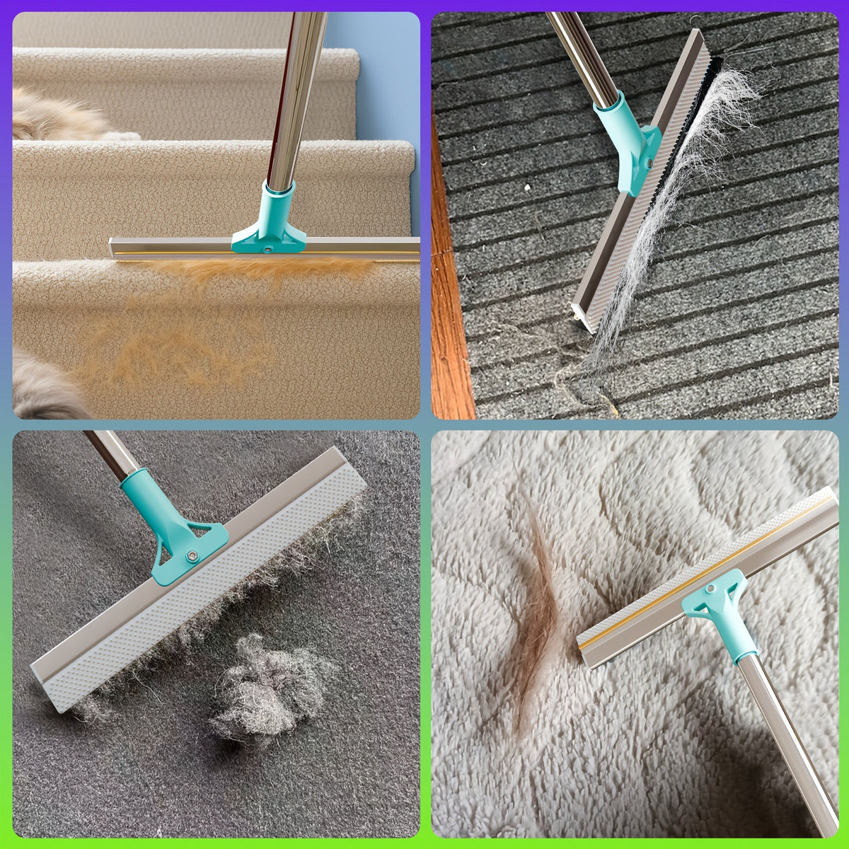 Pet Hair Remover Carpet Rake – 51-Inch Long Handle Dog & Cat Hair Removal Tool for Carpets, Rugs, Upholstery & Stairs – Deep Cleaning Fur Rake – Reusable & Ergonomic Design for All Floor Types