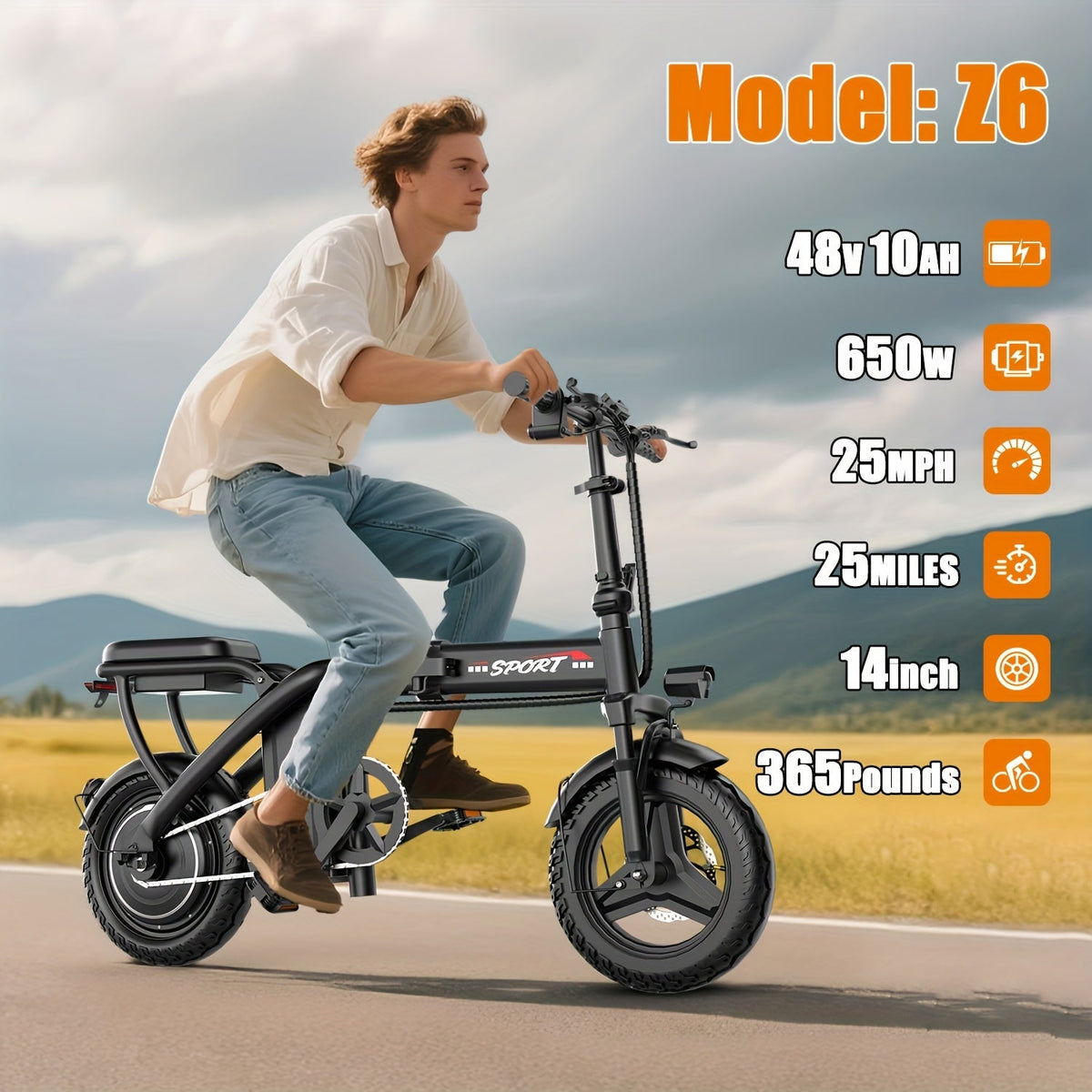 Commuter Electric Bike 14 Inch Folding E-Bike 650W Peak Motor 48V 10Ah Battery 25MPH 25-Mile Range Featherlight Mini Electric Bicycle for Adults - product image