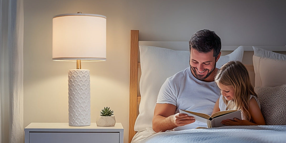 Ceramic Table Lamp – Modern Farmhouse Bedside Lamp with Drum Shade, 3 Color Temperature, Knob Switch, 9W LED Bulb Included, Rustic Nightstand Desk Light for Bedroom Living Room Off - product image 14