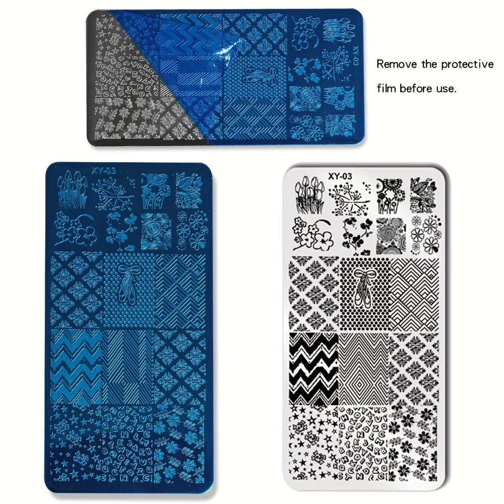 Nail Stamping Plate Set 9Pcs with 7 Mixed Design Stainless Steel Plates – Complete Nail Art Stamp Kit with Stamper & Scraper for Floral Geometric Abstract DIY Manicure Printing, Re - product image 2