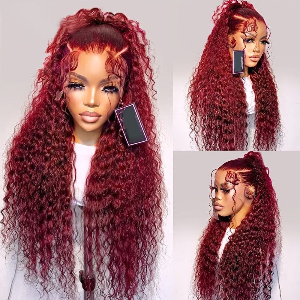 Red Curly Lace Front Wig 13x4 HD Transparent Lace Glueless 180% Density 24 Inch | Deep Curly Wet Wavy Ginger Orange Pre-Plucked Baby Hair Women - product image 5
