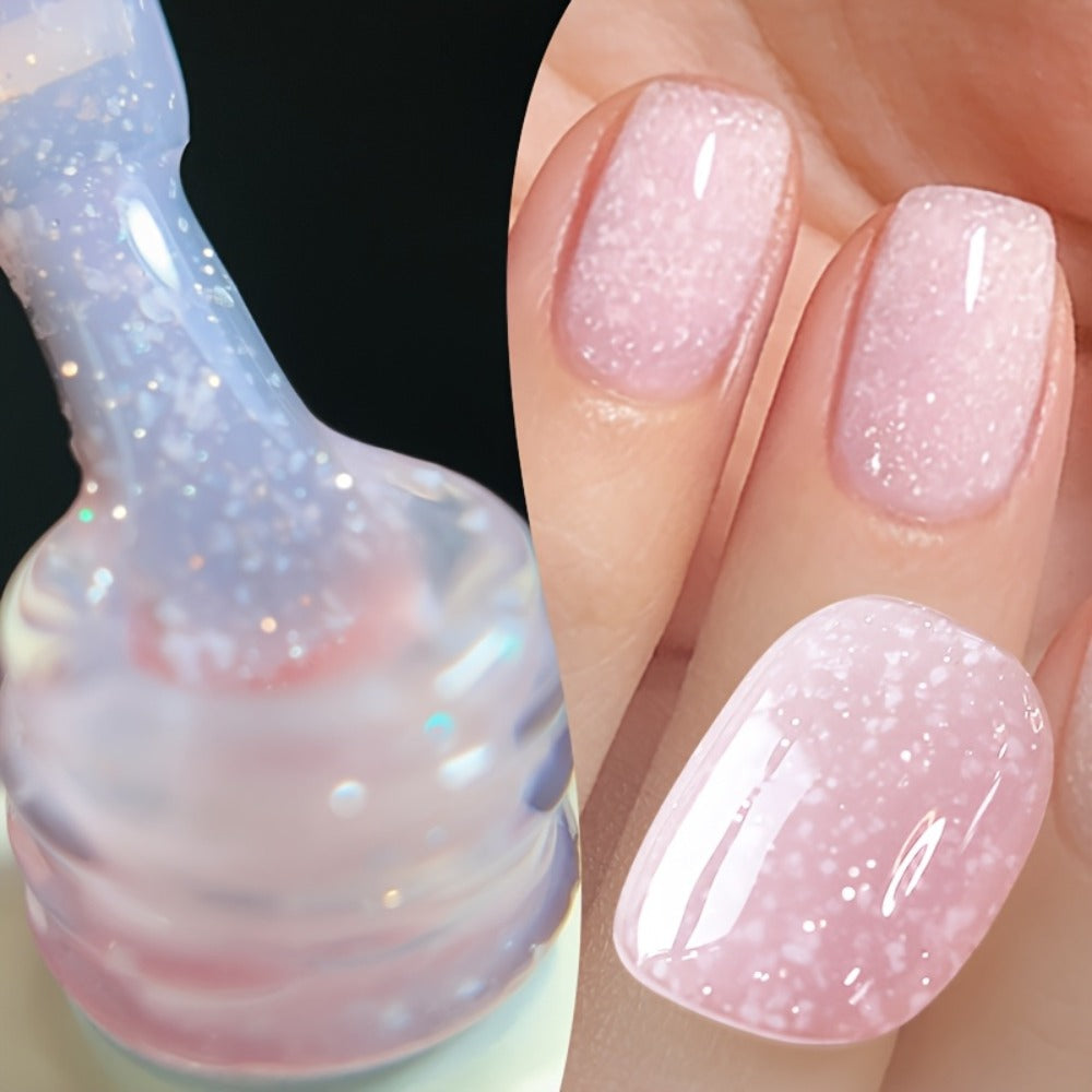 Glitter Jelly Gel Nail Polish Snowflake Sequin Pink Soak-Off UV LED – Semi-Permanent Sparkle Gel Varnish 10ml, Long-Lasting Christmas Holiday Winter Nail Art for DIY Salon Manicure - product image 2