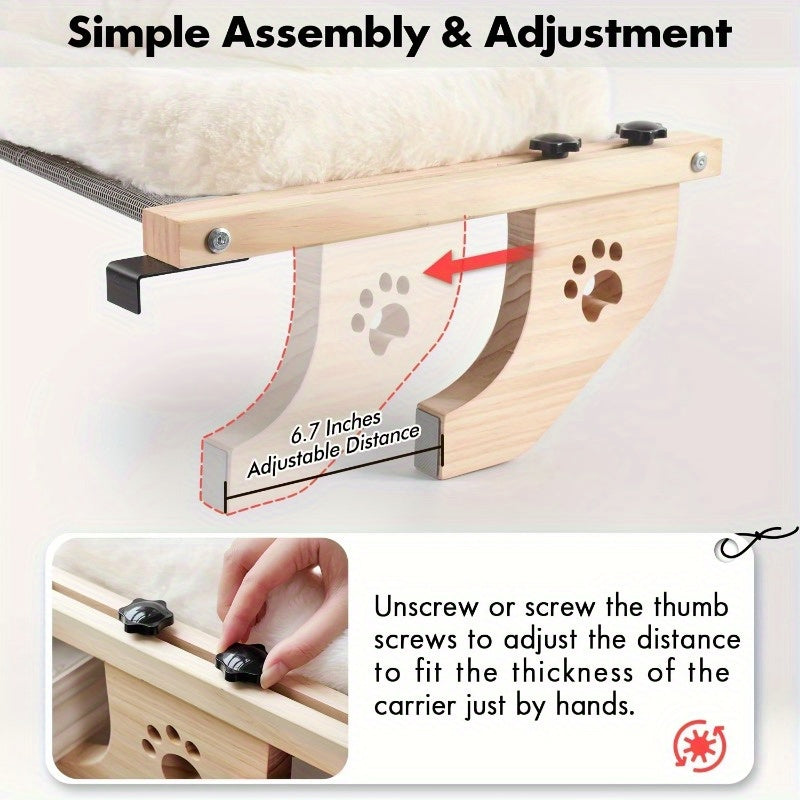 Cat Window Frame Hammock Adjustable | Long-lasting Frame Cat Bed with Paw Print Pattern, Easy Install Window Sill Bedside Cabinet Perch, Large Cat Hammock - product image 3