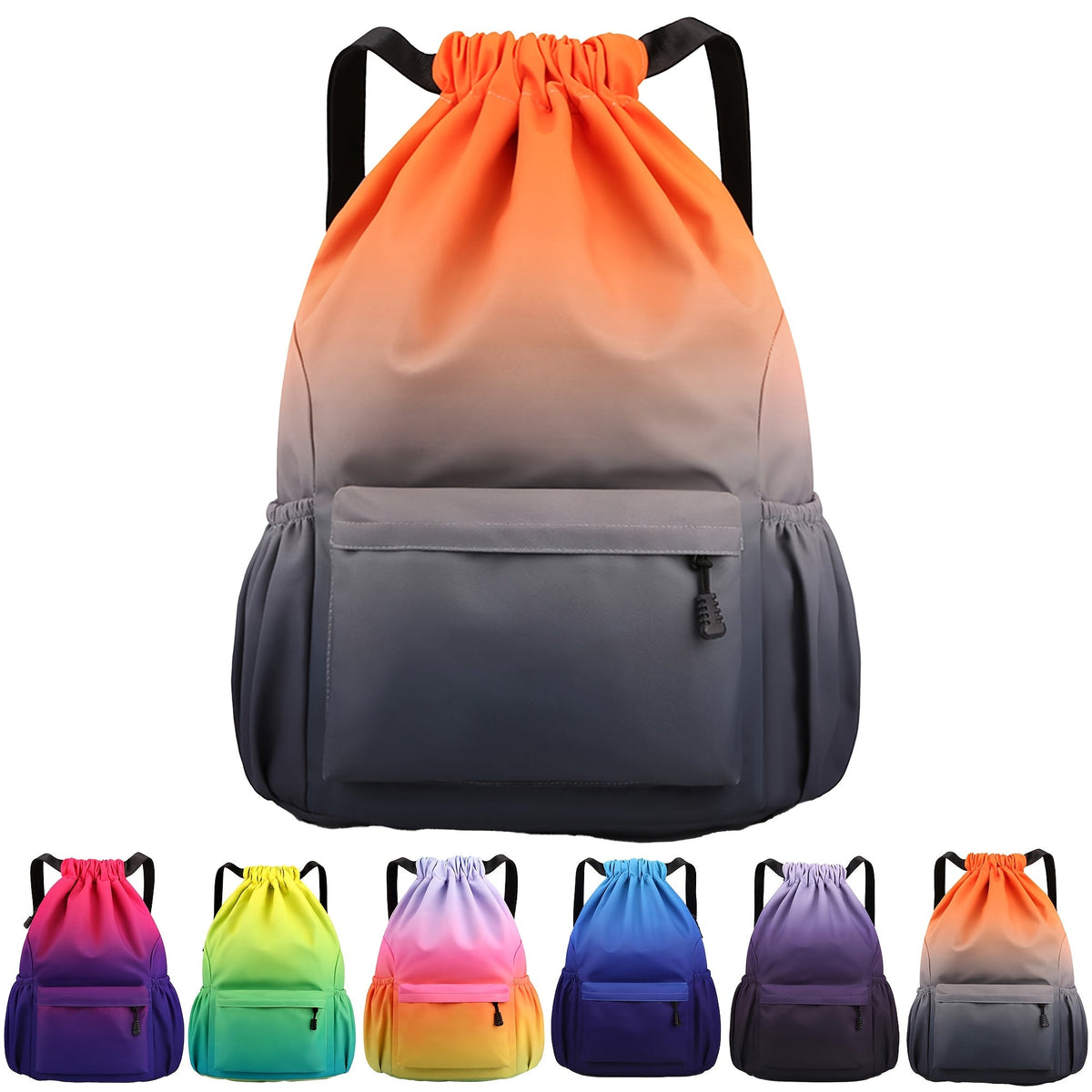 Drawstring Backpack Gym Bag | 4 Gradient Colors | Large Capacity Nylon Cinch Sack with Strap Pocket, Lightweight Training & Outdoor Travel Bag for Men Women
