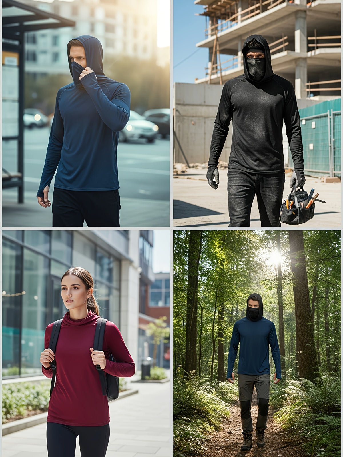 6pcs Men's Fashion Hoodie Set with Built-in Mask Trendy Style Lightweight Comfort, Quick-Dry Breathable 2026 Valentine's Day Gift - product image 6