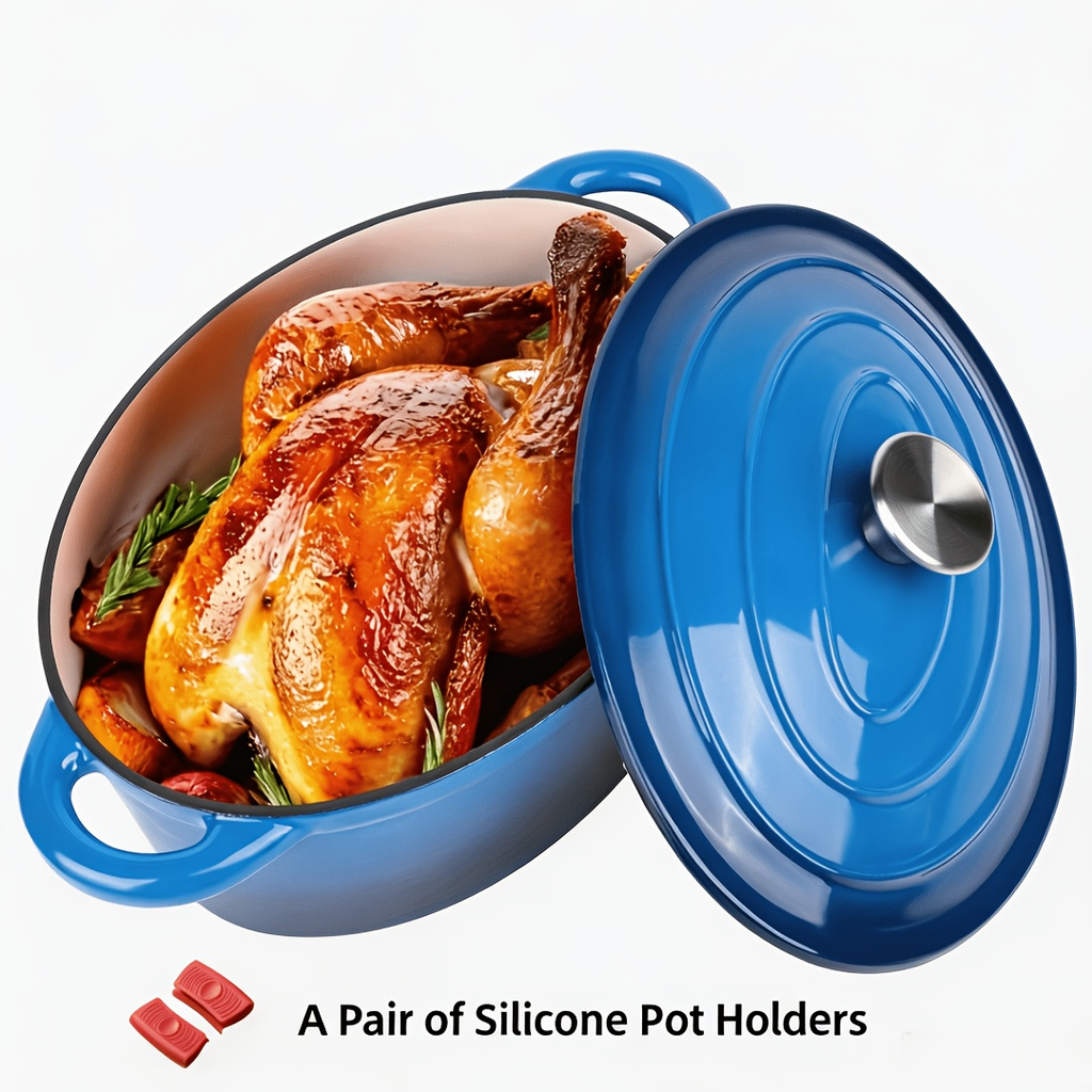 Enameled Cast Iron Dutch Oven with Lid & Dual Handles | Non-Stick Enamel Coating, Lightweight & Portable, Multifunctional for Bread Baking Daily Cooking Home - product image 5