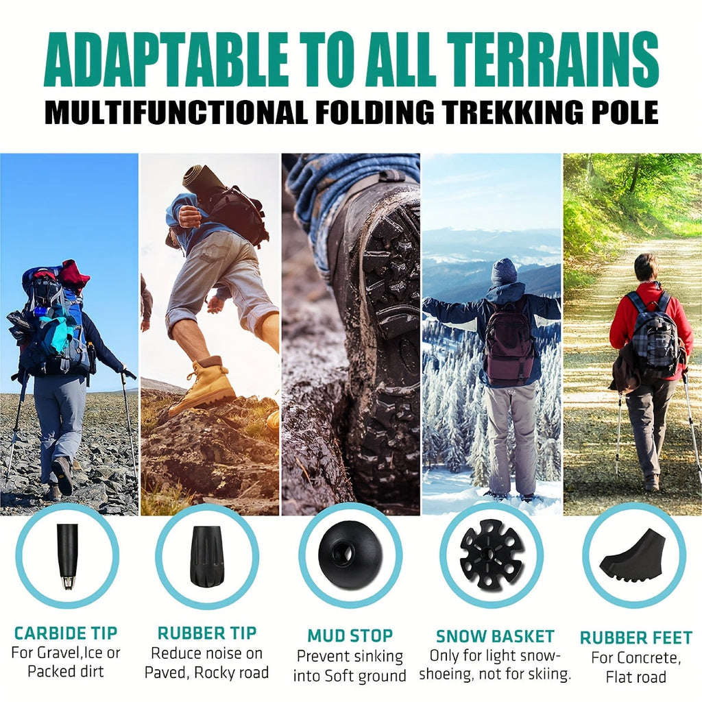 Folding Hiking Sticks with Cork Ergonomic Grip, Sweat-Absorbing Handle, Adjustable Walking Poles for Hiking, Camping & Mountain Travel | Lightweight Aluminum - product image 4