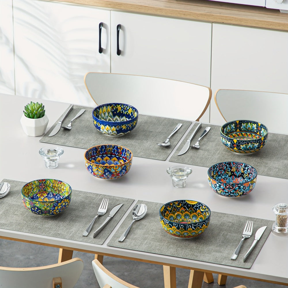 Cereal Bowl Set of 6 Bohemian Style 26oz – Colorful Ceramic Bowls for Cereal Soup Oatmeal Salad Ice Cream Pasta Microwave Dishwasher Safe Boho Kitchen Decor Gift for Home - product image 6