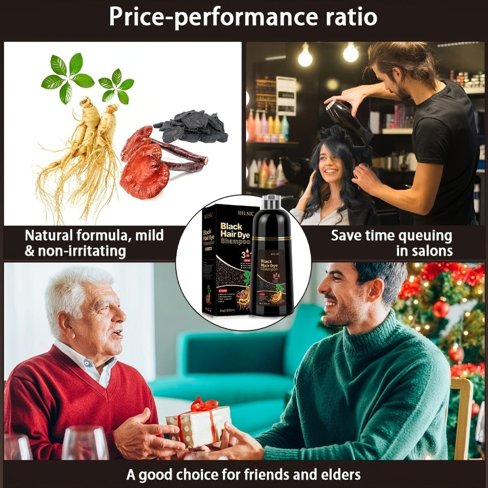 Grey Hair Dye Shampoo 3-in-1 Natural Plant-Based Herbal Formula — Non-Stick Scalp, Covers White Hair in Minutes, 500ml — Black, Dark Brown, Chestnut Brown for Men & Women - product image 12