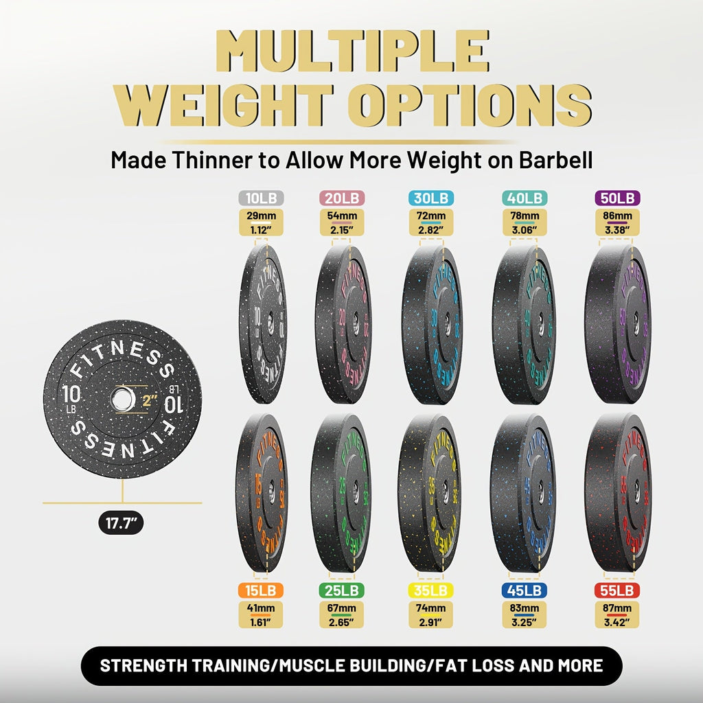 Bumper Plates Colored Rubber Weight Plates | 2-Inch Olympic Barbell Plates for Weightlifting & Strength Training, High Bounce Floor Protection, Low Odor - product image 2