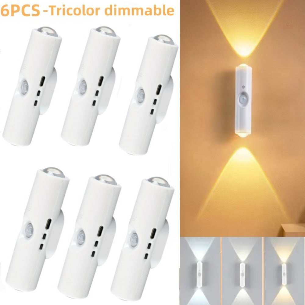 Cat Eye LED Wall Light Motion Sensor – 6 Pack USB Rechargeable Night Lamp, 3 Color Settings, Wireless Auto Sensing No Wiring for Bedroom Stairs Closet Bathroom Hallway (RGB / Three - product image 3
