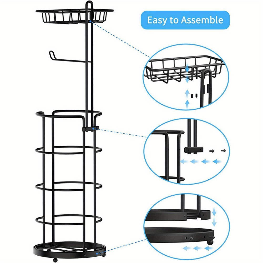 Toilet Paper Holder Floor Standing with Shelf 4-Roll Storage Rack Freestanding Bathroom Paper Organizer for Bathroom Bedroom Balcony Courtyard Black 1 or 2 Pack - product image 2