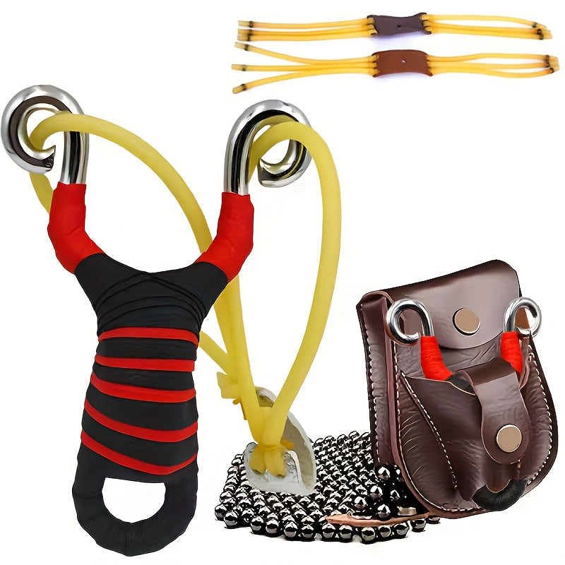 Alloy Slingshot Set for Adults | High-Velocity Pocket Slingshot with 2 Replacement Rubber Bands, 100 Mud Beads & Carry Bag, Powerful Hunting Slingshot for - product image