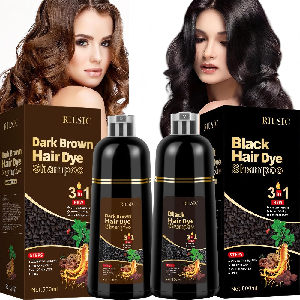 Grey Hair Dye Shampoo 3-in-1 Natural Plant-Based Herbal Formula — Non-Stick Scalp, Covers White Hair in Minutes, 500ml — Black, Dark Brown, Chestnut Brown for Men & Women - product image