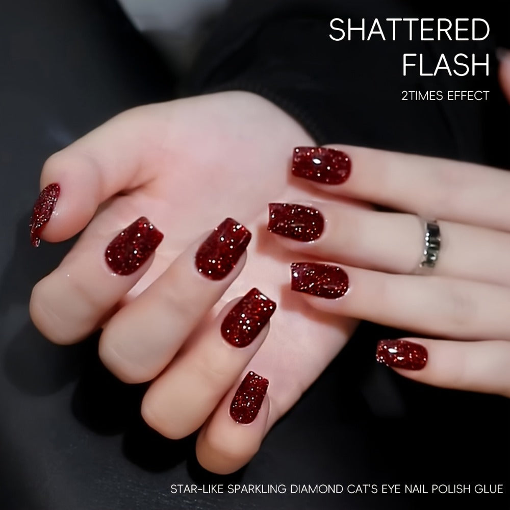Explosive Glitter Gel Nail Polish 2pcs Shattered Flash Silvery Red – High Saturation Sparkle Long-Lasting Gel in Gilt Bottle, Christmas Holiday Salon Manicure Nail Art Gift for Wom - product image 7