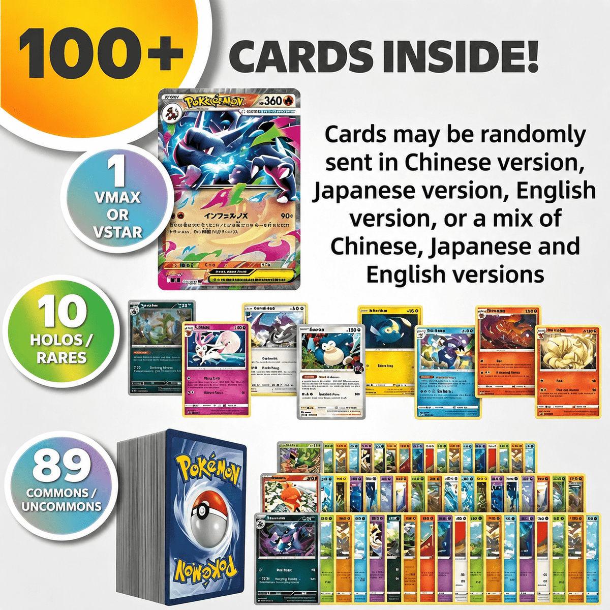 Card Bundle 100 or 200 PCS | Confirmed Ultra Rare Pull + 10X Holo & Reverse Holo Cards | Authentic TCG Lot Gift Set for Kids Fans & Collectors