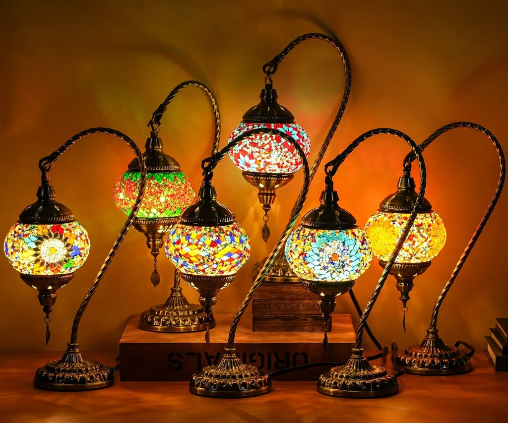 Mosaic Table Lamp Turkish Moroccan Style Handmade Swan Neck Glass Bedside Lamp 3 Color Modes LED Bulb Included Metal Base for Bedroom Living Room - product image 17