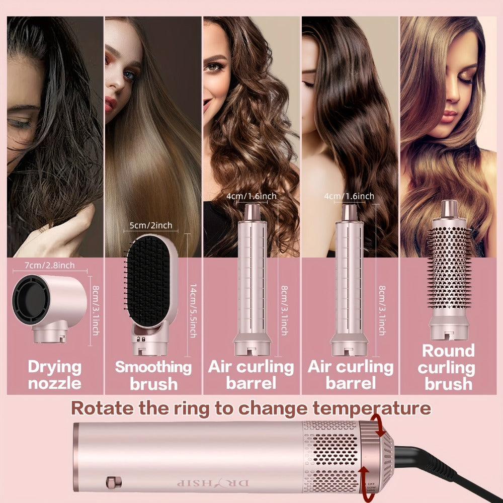 5-in-1 Hot Air Brush Negative Ion Hair Styler Blow Dryer Curler Straightener Volumizer Frizz Control Smooth Finish Multi-Function Styling Brush All Hair Types Women Black Grey Pink - product image 7